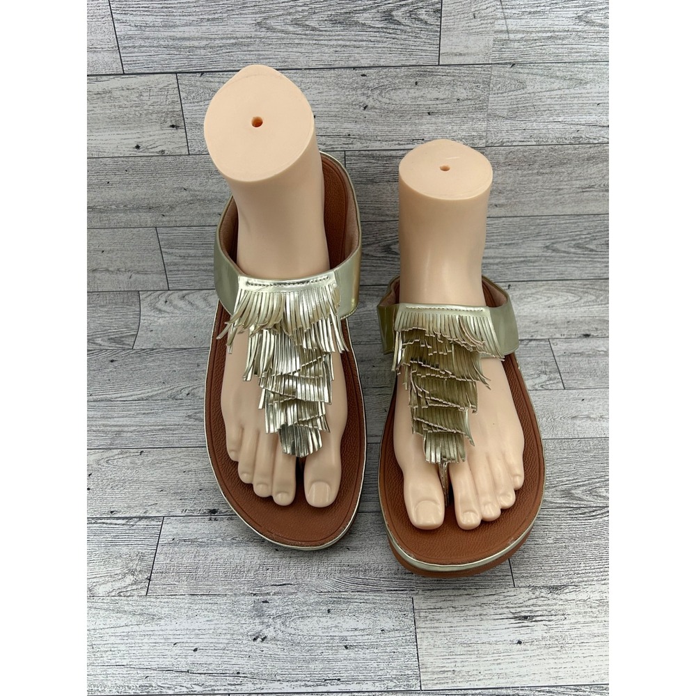 FitFlop Iqushion Ergonomic Fringe Gold Thong‎ Sandals US 7 EUR 38 - Picture 2 of 12
